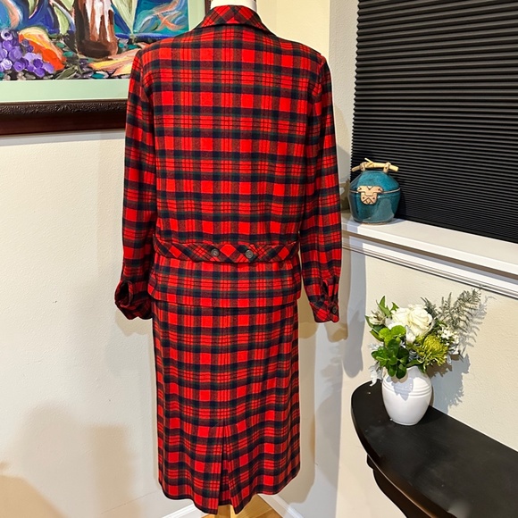 Bobbie Brooks Calgary - Vtg. 50’s Red Plaid Tartan Skirt & Jacket Suit - Sz. S - Picture 4 of 16